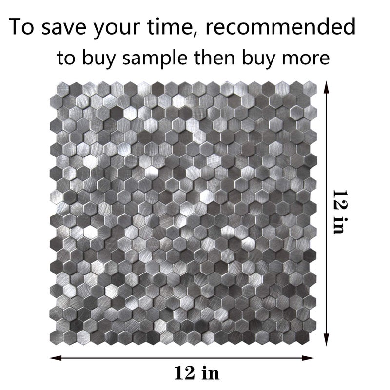 KASARO Kitchen Backsplash Peel and Stick Tiles, Hexagon Penny Metal Mosaic Tiles, 8 Pieces 3D Self Adhesive Wall Tiles Decorative for Living Room, Bathroom, Fireplace, 12â€x12â€, Gray - Image 4